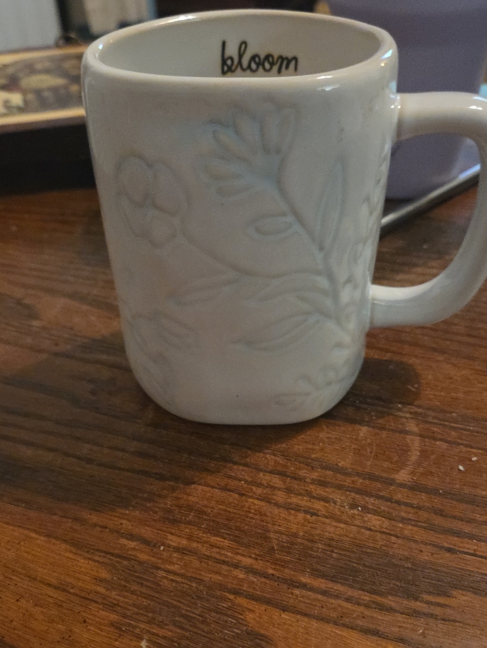 Rae Dunn White Embossed Floral 'Bloom' Ceramic Mug
